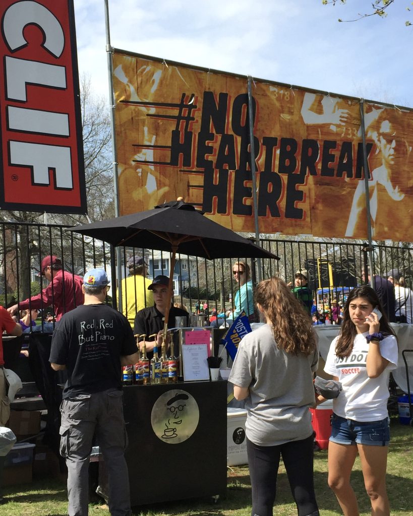 Espresso Dave’s Coffee Catering serving a mobile espresso bar at the Boston Marathon on Heartbreak Hill during a Clif Bar branded event activation