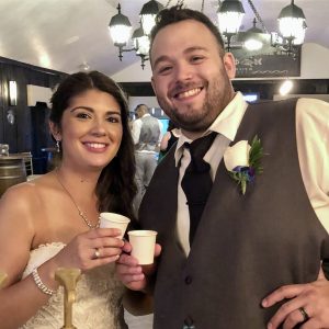 Bride and groom enjoying espresso drinks during their wedding reception with Espresso Dave’s Coffee Catering